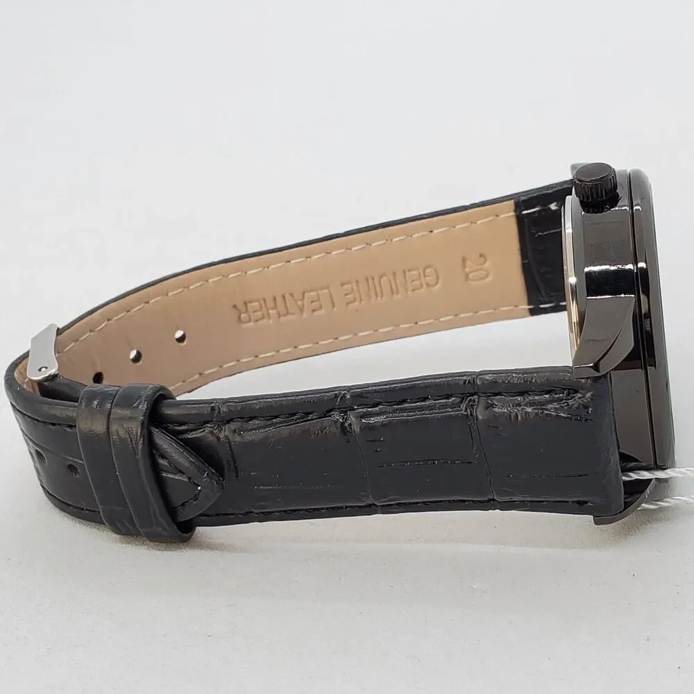 Men's Watch 40MM Black Dial Black‎ Leather Bands Roman Numerals Date Indicator